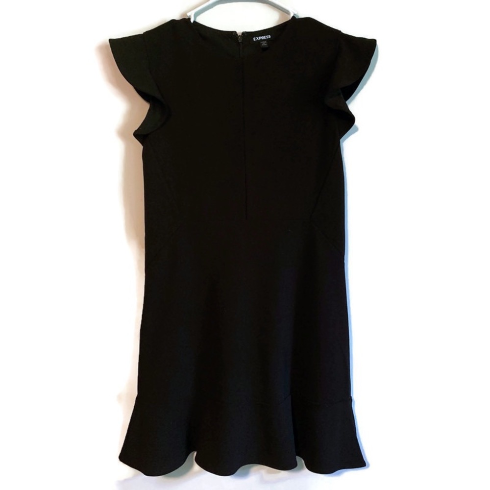 Express Petite Black Mini Dress Flounce Sleeves S